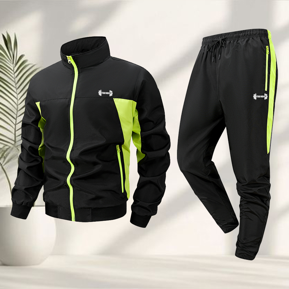 Running Gear Jacket - Trendiges Herren-Sportset mit Hantel-Print, 2-teilig, Reißverschlussjacke