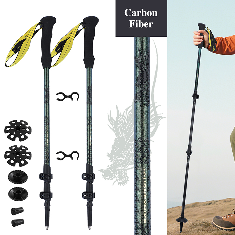 Trekking Pole Carbon - 3K Carbonfaser-Wanderstock, dreiteiliger Teleskop-Trekkingstock, 3D-Drachenrelief, Nordic-Walking-Stock