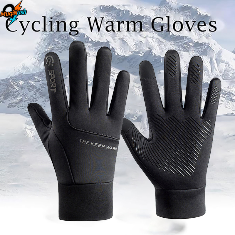 Running Gear Winter Men - MuqiNush Winter-Fahrradhandschuhe, warm, rutschfeste Handfläche, winddicht,